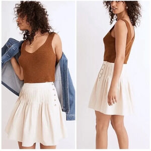 Madewell‎ Hemp-Cotton Pintuck High Waisted Full Mini Skirt Undyed Edition Size 8